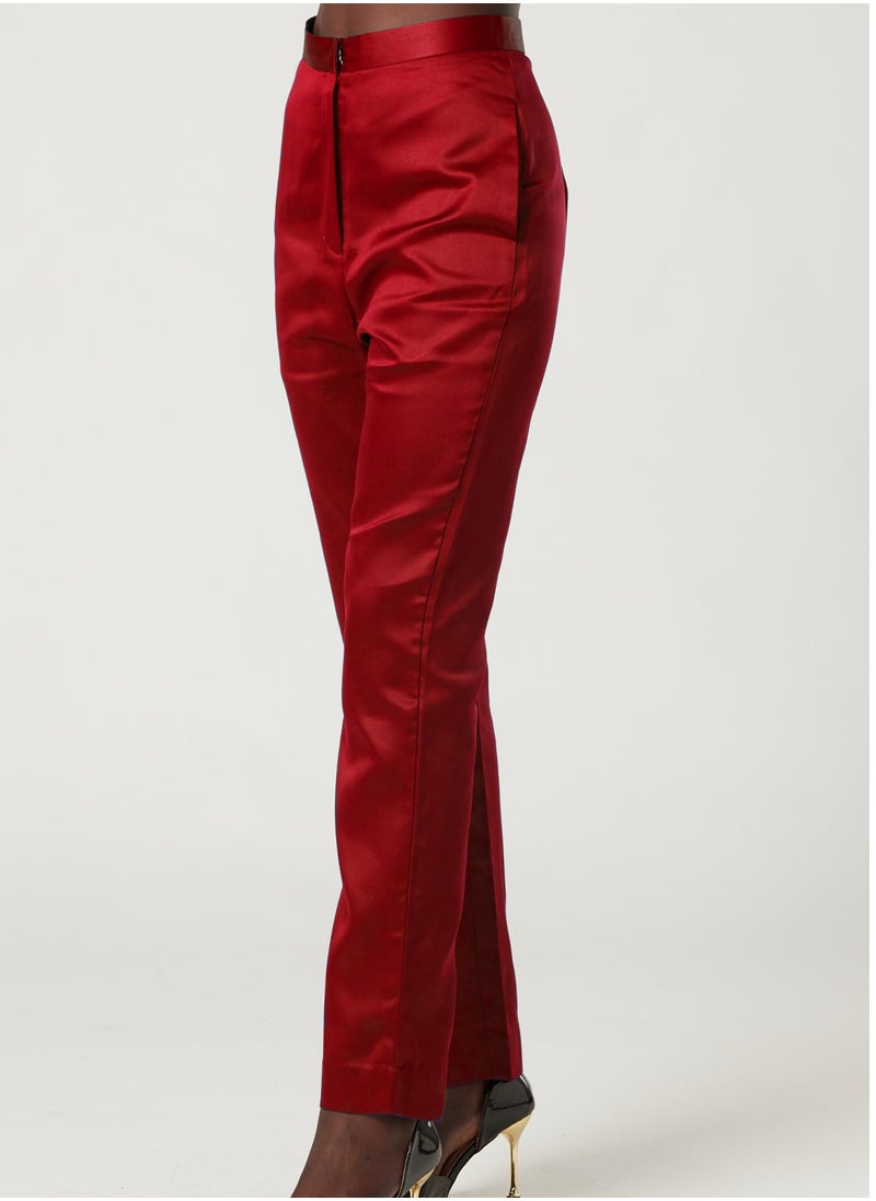 Red High Rise Straight Leg Pants