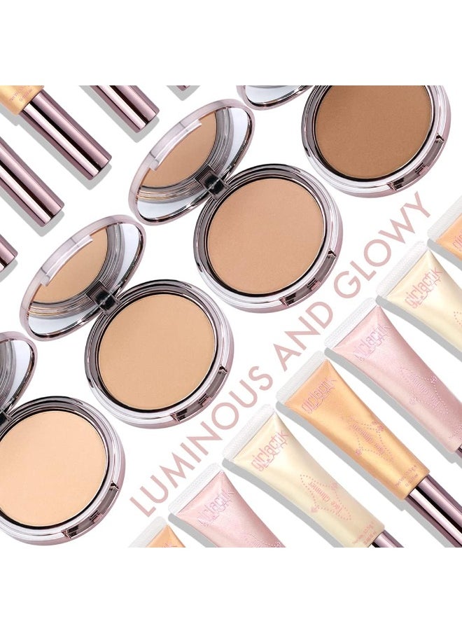 Usa. 2-In1 Compact Face Pressed Powder & Contour Bronzer. Weightless, Buildable Coverage. Velvet Finish. -Light