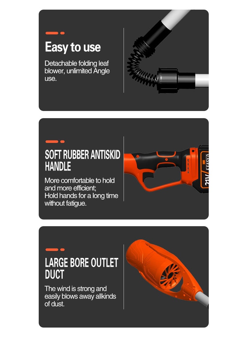 Powerful Foldable Cordless Electric Blower, 21V Detachable Lithium Battery, 400W Brushless Motor, 63m/s Wind Speed, 30-Min Runtime, Multi-Protection Leaf Blower for Snow, Dust, and Leaves