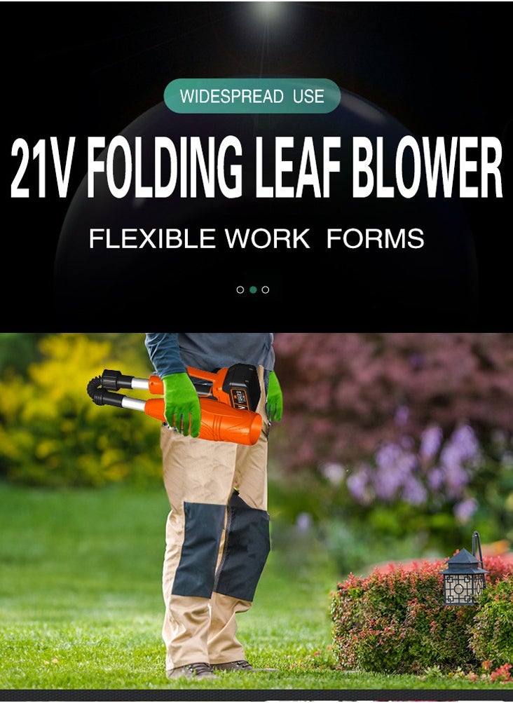 Powerful Foldable Cordless Electric Blower, 21V Detachable Lithium Battery, 400W Brushless Motor, 63m/s Wind Speed, 30-Min Runtime, Multi-Protection Leaf Blower for Snow, Dust, and Leaves