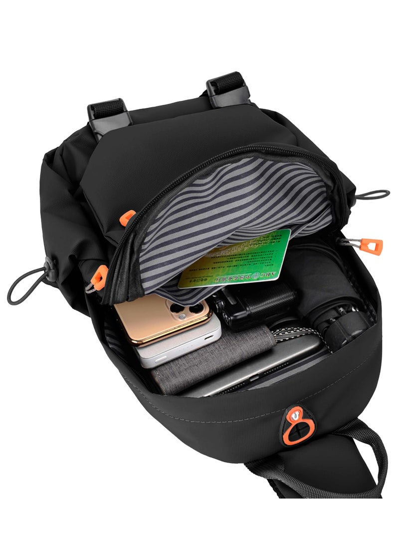 Hike Premium Unisex Cross-body Bag Water Resistant Anti-Theft Unisex Sling bag with built in USB Port and Headphone Jack for Travel School College Business Shopping, HK8670-BLACK