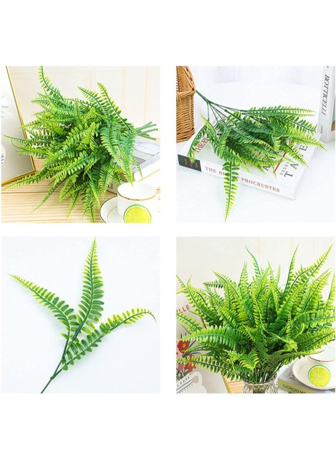 Artificial Plants, Fake Boston Fern Greenery Outdoor UV Resistant No Fade Faux Plastic Plants Garden Porch Window Box Decorating (Yellow,12pcs)