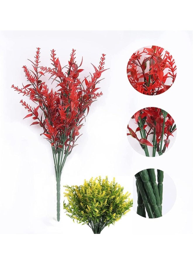 Artificial Plants, Fake Boston Fern Greenery Outdoor UV Resistant No Fade Faux Plastic Plants Garden Porch Window Box Decorating (Red,8pcs)