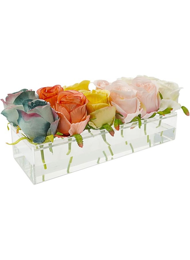 Long Acrylic Vase with Holes for Flowers, Clear Rectangular Flower Vase Acrylic Flower Box, Length 12/18/24