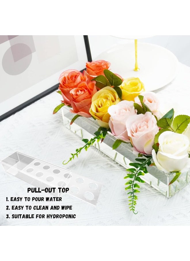 Long Acrylic Vase with Holes for Flowers, Clear Rectangular Flower Vase Acrylic Flower Box, Length 12/18/24