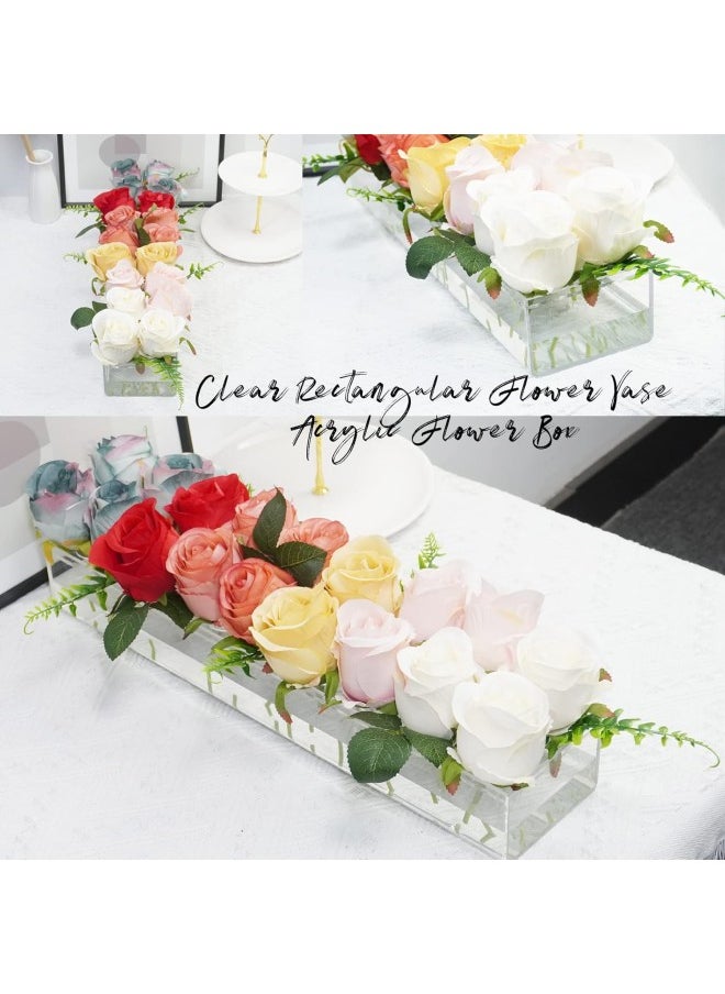 Long Acrylic Vase with Holes for Flowers, Clear Rectangular Flower Vase Acrylic Flower Box, Length 12/18/24