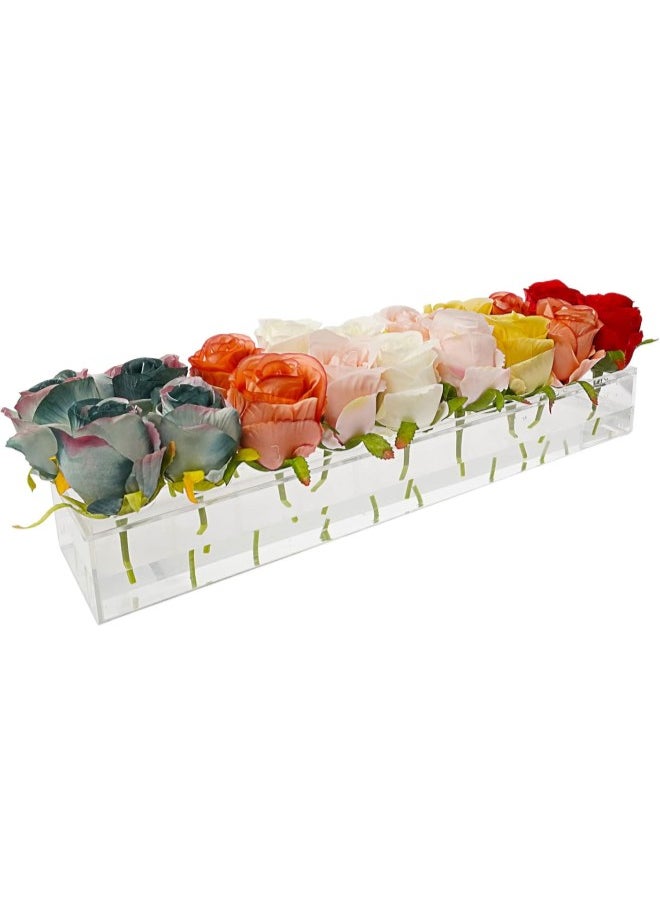 Long Acrylic Vase with Holes for Flowers, Clear Rectangular Flower Vase Acrylic Flower Box, Length 12/18/24