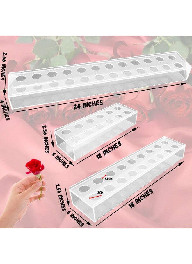 Long Acrylic Vase with Holes for Flowers, Clear Rectangular Flower Vase Acrylic Flower Box, Length 12/18/24