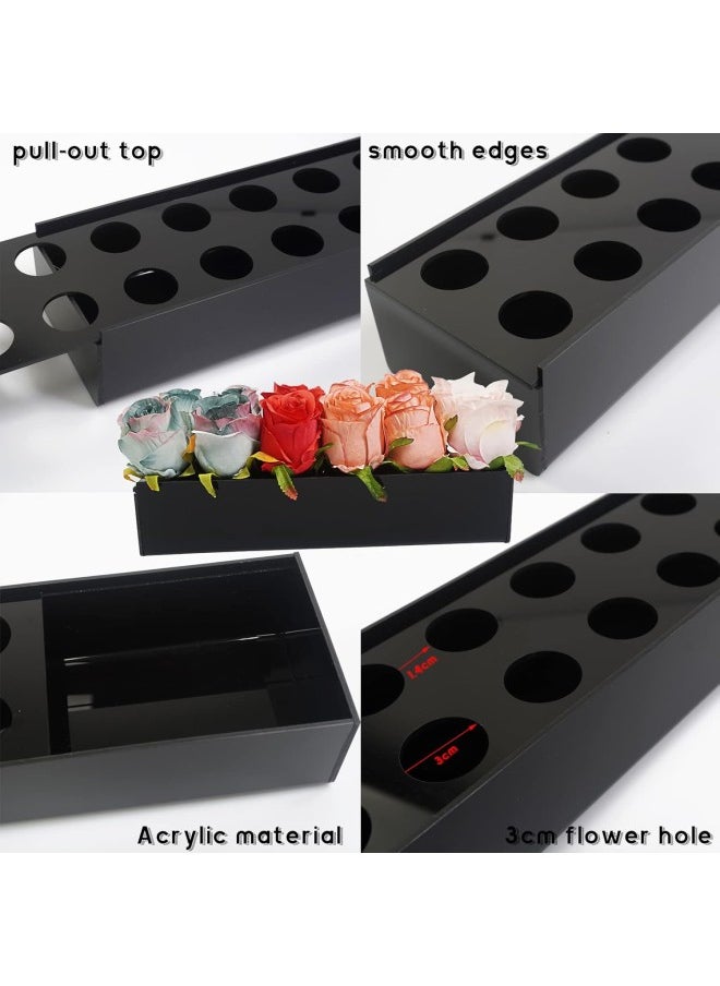 Long Acrylic Vase with Holes for Flowers, Black Rectangular Flower Vase Acrylic Flower Box, Acrylic Modern Vase Length 12/18/24