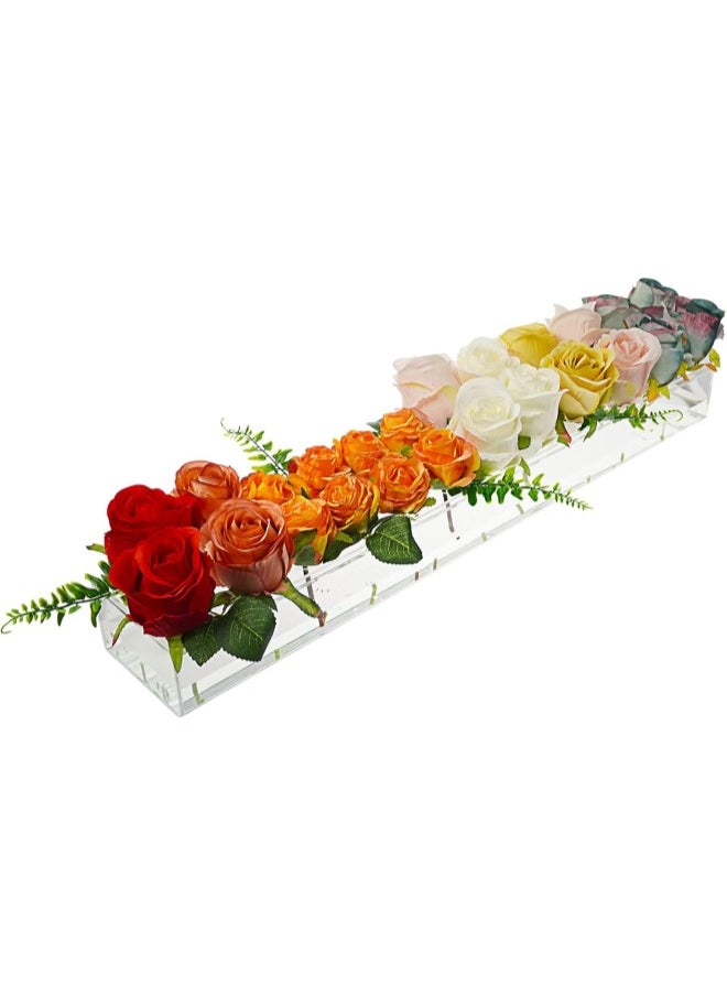 Long Acrylic Vase with Holes for Flowers, Clear Rectangular Flower Vase Acrylic Flower Box, Acrylic Modern Vase Length 12/18/24