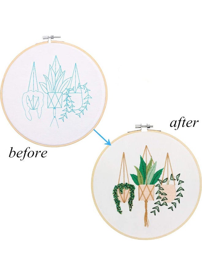 DIY Stamped Embroidery Starter Kit with Flowers Plants Pattern Embroidery Cloth Color Threads Tools Kit Style:1#(no Embroidery hoop) multicolor 21*21*21cm