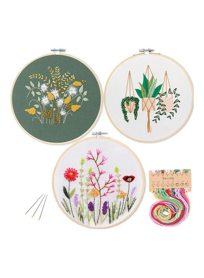 DIY Stamped Embroidery Starter Kit with Flowers Plants Pattern Embroidery Cloth Color Threads Tools Kit Style:1#(no Embroidery hoop) multicolor 21*21*21cm