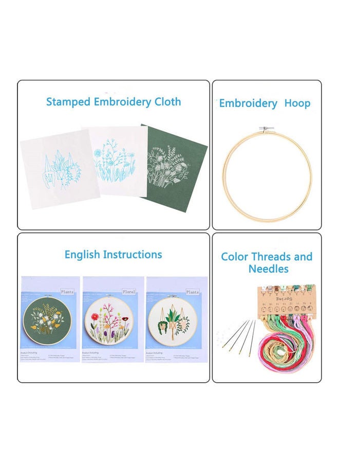 DIY Stamped Embroidery Starter Kit with Flowers Plants Pattern Embroidery Cloth Color Threads Tools Kit Style:1#(no Embroidery hoop) multicolor 21*21*21cm