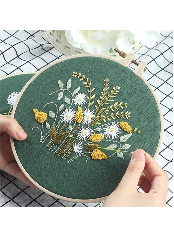 DIY Stamped Embroidery Starter Kit with Flowers Plants Pattern Embroidery Cloth Color Threads Tools Kit Style:1#(no Embroidery hoop) multicolor 21*21*21cm