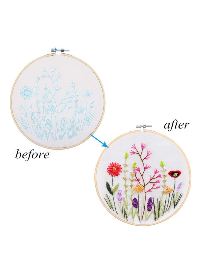 DIY Stamped Embroidery Starter Kit with Flowers Plants Pattern Embroidery Cloth Color Threads Tools Kit Style:1#(no Embroidery hoop) multicolor 21*21*21cm