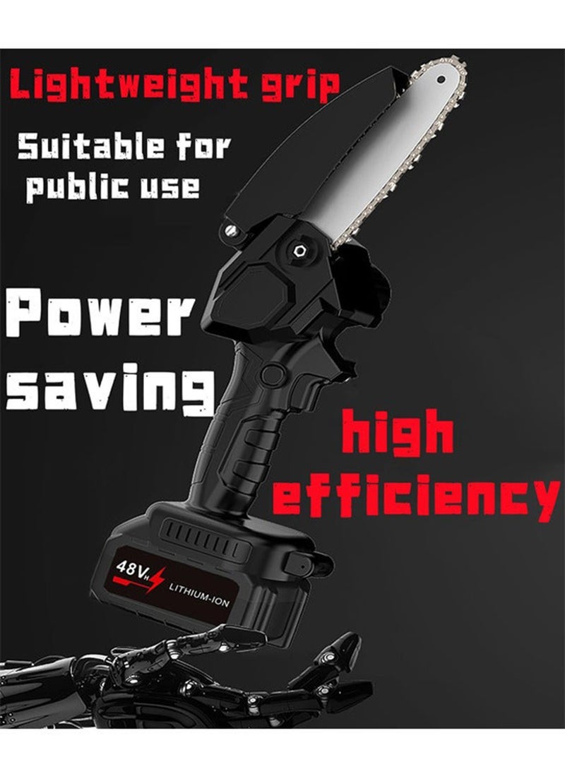 Upgraded Mini Chainsaw 6 Inch Electric Chainsaw 48V Battery Powered 1500mAh Battery One-Hand Portable Electric Saw for Wood Cutting Tree Branch Trimming Wood Cutting Gardening