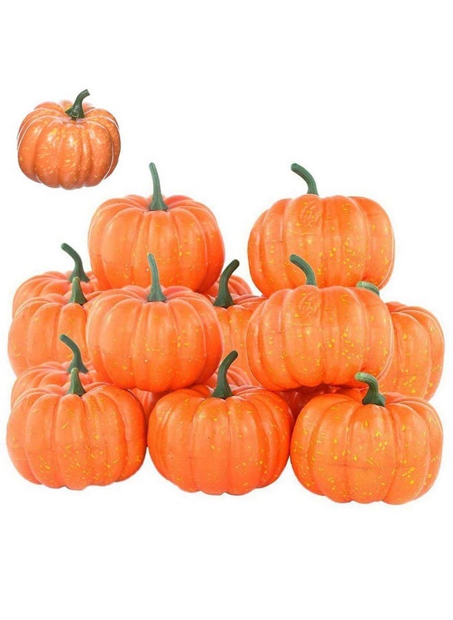 12 Pcs Mini Artificial Pumpkins, Fall Harvest Simulation Pumpkins Decor Fake Fruit Home Decor For Halloween Thanksgiving Party Decorations (Orange)