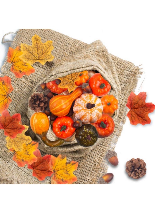 50 Pcs Thanksgiving Artificial Pumpkins And Gourds Set Fall Decorations For Home, 8 Pcs Fake Pumpkins, 12 Pcs Pinecones And Acorns, 30 Pcs Fake Maple Leaves Fall Wedding Tables Centerpieces