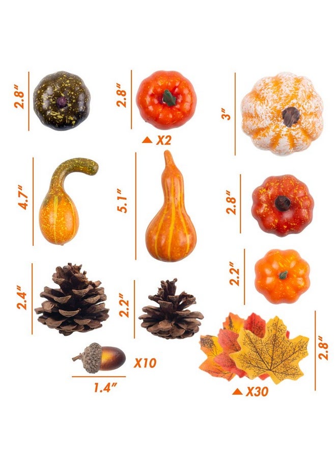 50 Pcs Thanksgiving Artificial Pumpkins And Gourds Set Fall Decorations For Home, 8 Pcs Fake Pumpkins, 12 Pcs Pinecones And Acorns, 30 Pcs Fake Maple Leaves Fall Wedding Tables Centerpieces