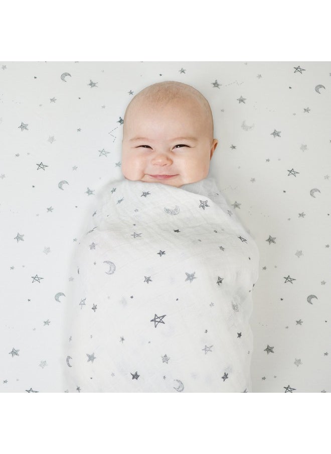 Printed 100% Natural Cotton Jersey Knit 18 X 36 Cradle/Bassinet Sheet - Fitted, Gray Stars And Moons, Soft Breathable, For Boys And Girls