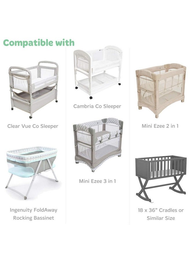 Baby Cradle Sheets Fitted 18X36X2 - Compatible With Arms Reach Co Sleeper Cambria, Clear Vue, Mini Ezee,Bassinet - Pure Jersey Cotton - Breathable | Unisex