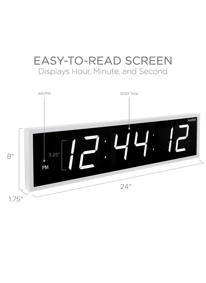 Huge Large Big Oversized Digital Led Clock - Shelf Or Wall Mount (24 Inch - White)