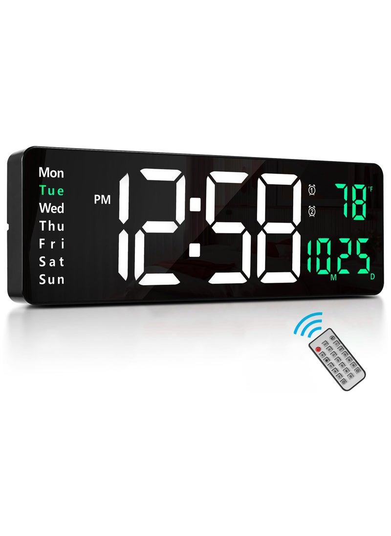 16.2-Inch Display Digital Alarm Clock with Remote Control | LED Electronic Clock for Bedroom, Living Room, and Office | Automatic Brightness Dimmer, Temperature Display, and Battery Backup (Green)