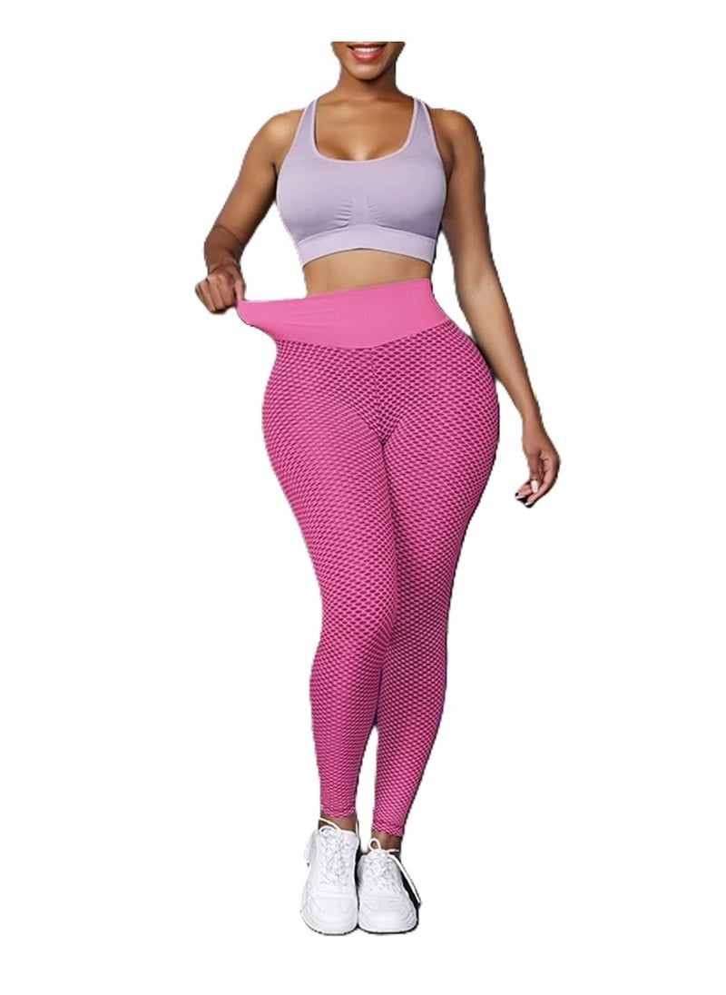 Pink High-Waisted Women's Leggings | Stretchy Yoga Pants for Fitness & Casual Wear | Tummy Control Workout Leggings for Comfort & Style