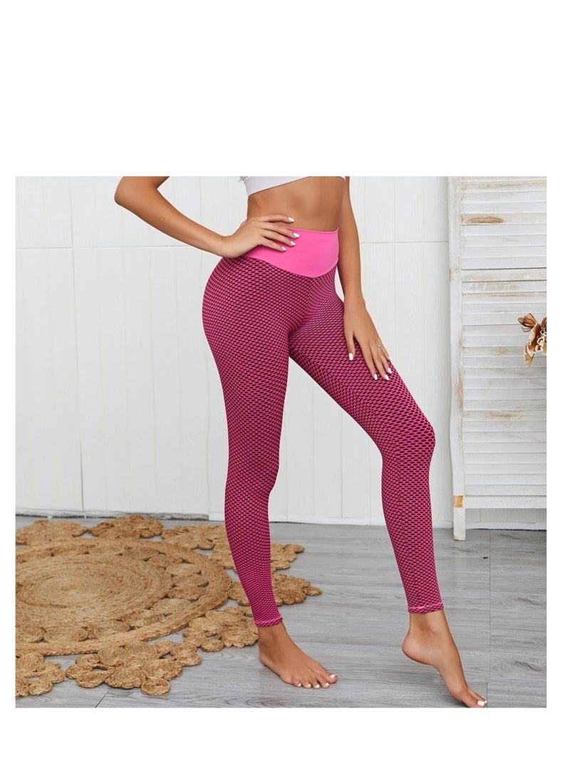 Pink High-Waisted Women's Leggings | Stretchy Yoga Pants for Fitness & Casual Wear | Tummy Control Workout Leggings for Comfort & Style