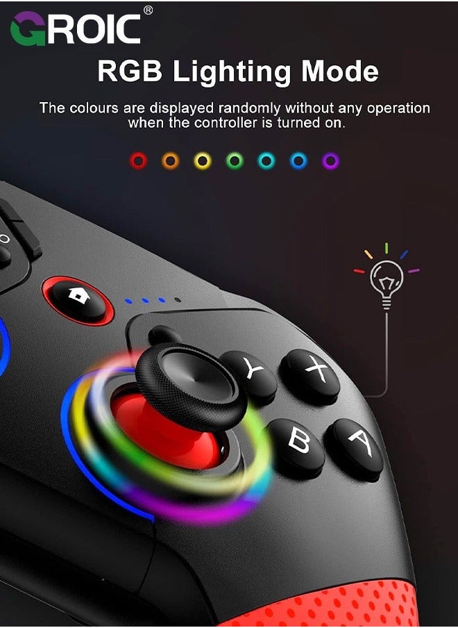 Blue & Red Switch Controller for Nintendo with Wake Up, Bluetooth Gamepad Remote Grip Macro Motion Vibration Turbo RGB Light, Wireless Pro Joy Con Kids