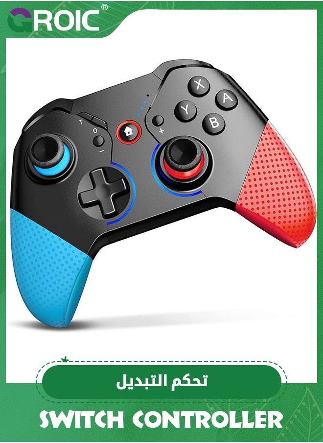 Blue & Red Switch Controller for Nintendo with Wake Up, Bluetooth Gamepad Remote Grip Macro Motion Vibration Turbo RGB Light, Wireless Pro Joy Con Kids