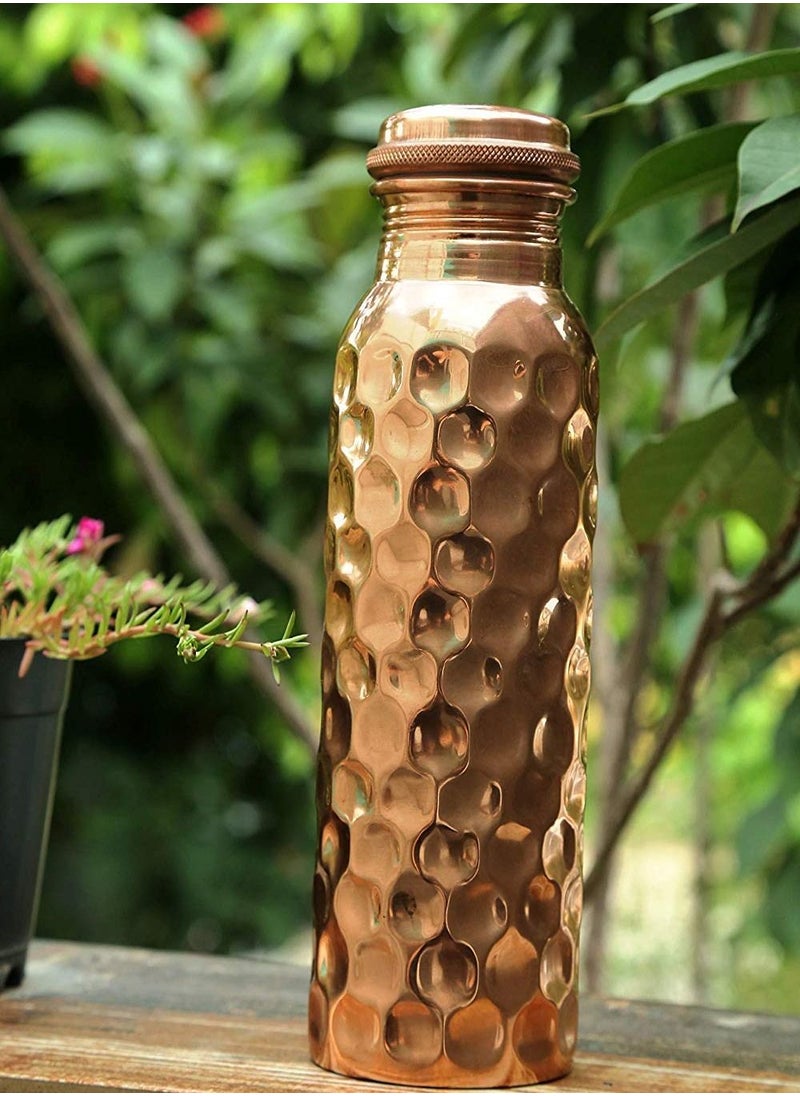 AVA DESIGNZ Pure Copper Water Bottle- Diamond Hammered Bottle, Capacity 34 Oz/1000 ml Copper Bottle for Home, Travel, Gifting 10 Year Warranty