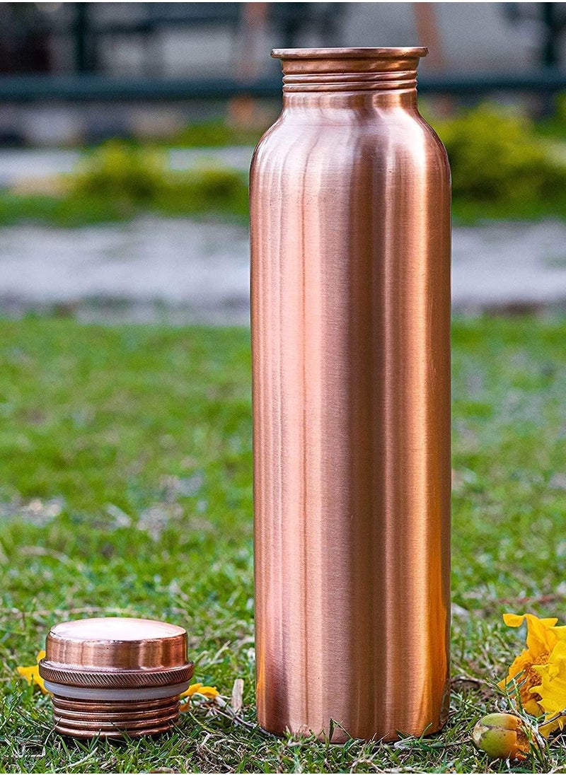 AVA DESIGNZ Copper Bottle Yoga ayurvedic Water Bottle| Leak Proof Copper Vessel For Travel | Joint free Copper Thermos 10 years warranty ( 32oz / 950 ML)