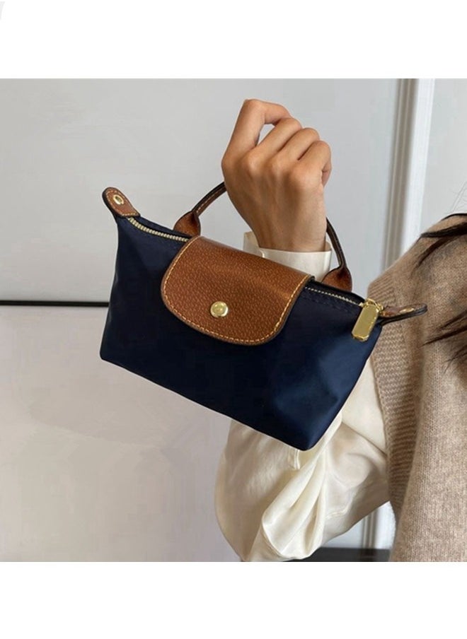 Longchamp Women's classic fashion versatile mini makeup bag handbag shoulder bag handheld small bag navy blue