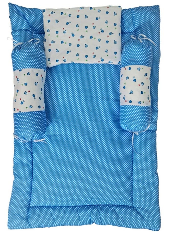 BRANDONN Baby Bedding Gift Pack Combo of Bed with 3 Pillow Set and Sleeping Bag | Carry Bag Combo of 2, Sky Blue