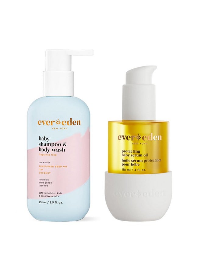 Baby Cradle Cap Care Bundle: Clean & Vegan Shampoo, Body Wash, Protecting Oil For Newborns - Great For The Whole Family