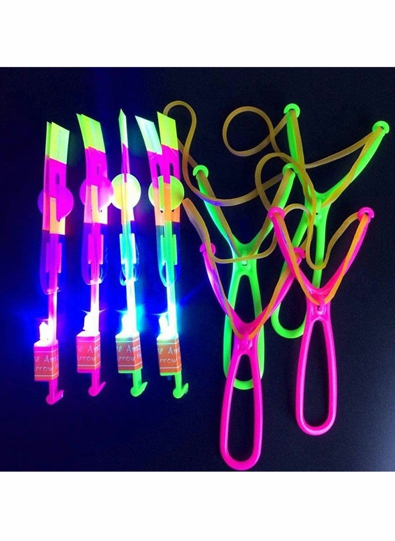 Helicopter Flying Toy Rocket Slingshot Toy with LED Lights Glow in The Dark Fun Party Supplies for Birthday Gifts Outdoor Game for Children Kids Educational Toys for Children (10pcs)