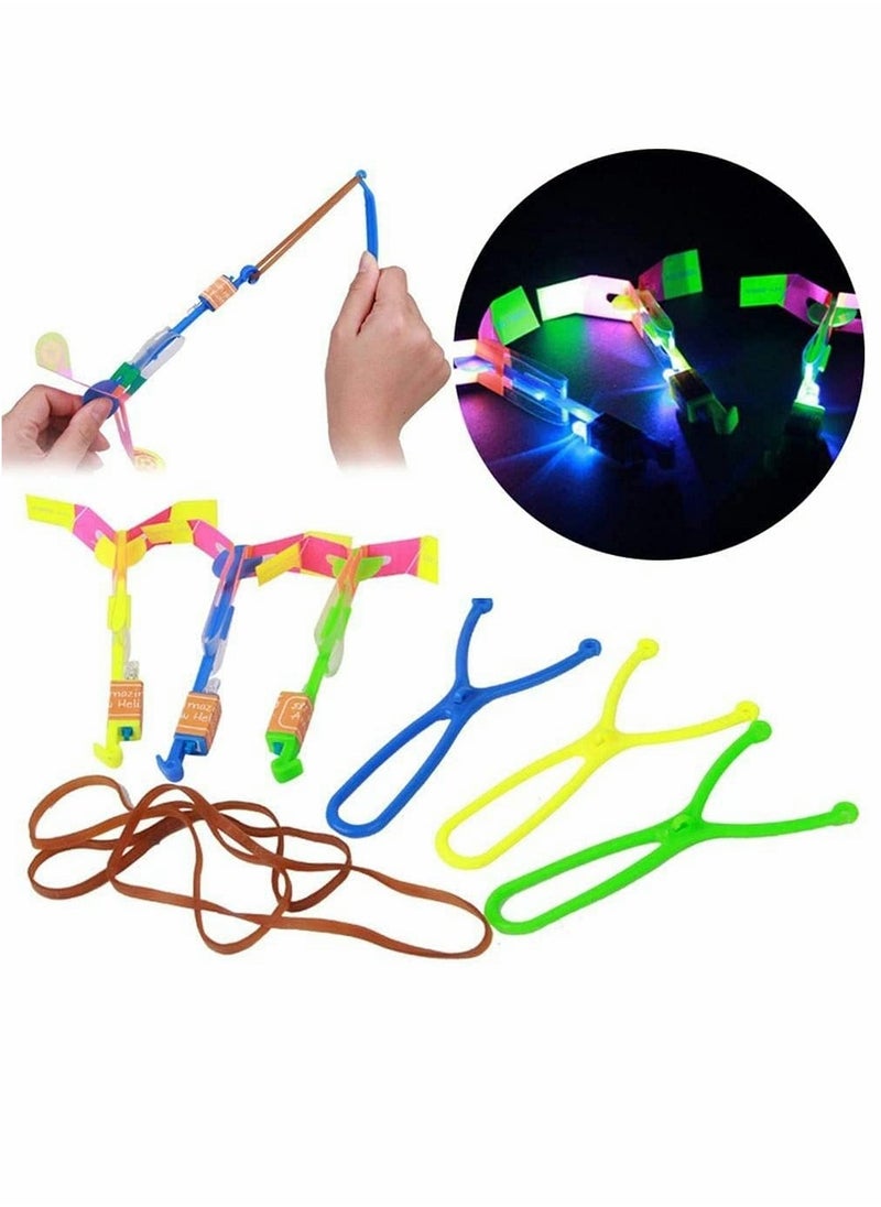 Helicopter Flying Toy Rocket Slingshot Toy with LED Lights Glow in The Dark Fun Party Supplies for Birthday Gifts Outdoor Game for Children Kids Educational Toys for Children (10pcs)