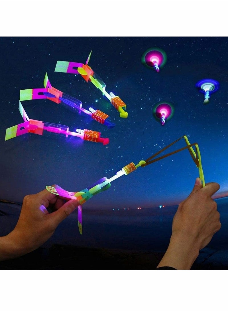 Helicopter Flying Toy Rocket Slingshot Toy with LED Lights Glow in The Dark Fun Party Supplies for Birthday Gifts Outdoor Game for Children Kids Educational Toys for Children (10pcs)