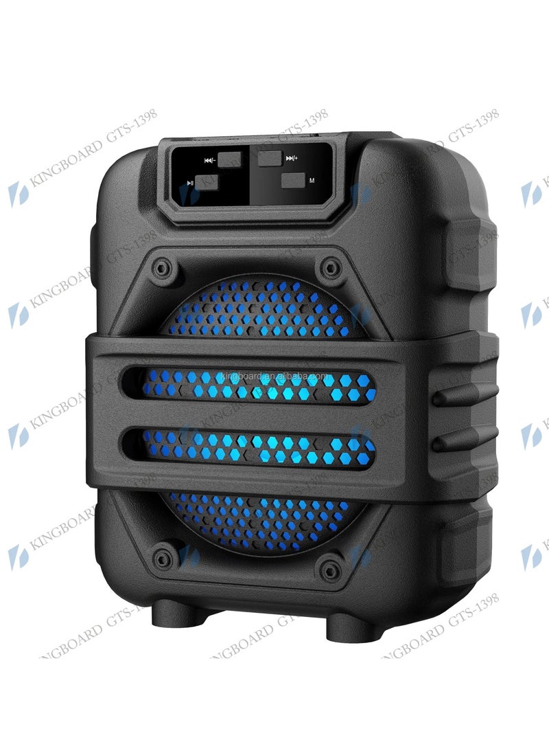 Portable Bluetooth karaoke speaker system for kids and adults, featuring colorful lights, a wired microphone, FM radio, TF card, and USB support—perfect for parties.