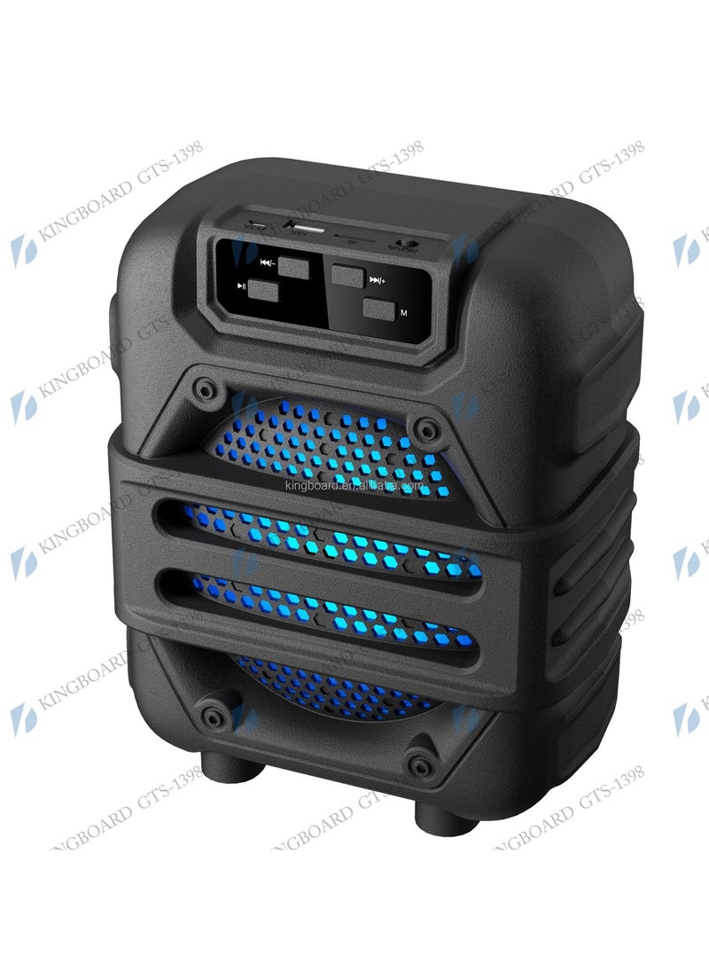 Portable Bluetooth karaoke speaker system for kids and adults, featuring colorful lights, a wired microphone, FM radio, TF card, and USB support—perfect for parties.