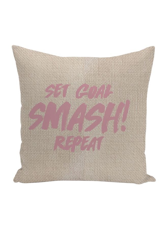 Set Goal Smash! Repeat Printed Decorative Pillow Beige/Pink 16x16inch