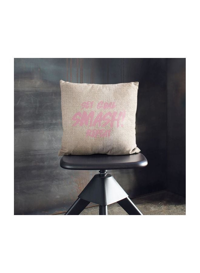 Set Goal Smash! Repeat Printed Decorative Pillow Beige/Pink 16x16inch