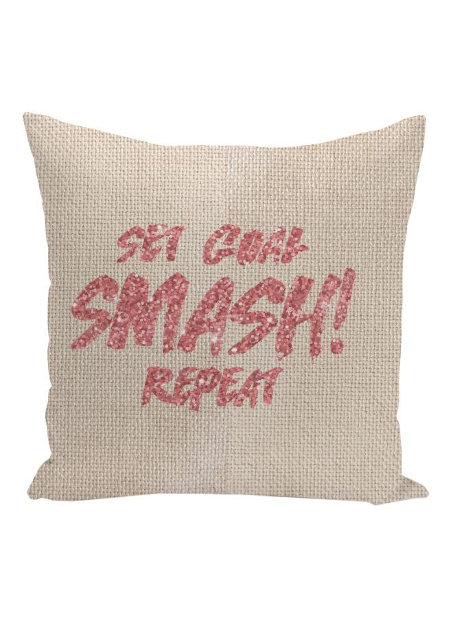 Set Goal Smash Repeat Printed Decorative Pillow Beige/Pink 16x16inch