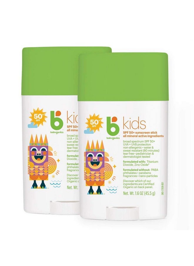 Spf 50 Travel Size Kids Sunscreen Stick Uva Uvb Protection | Water & Sweat Resistant |Non Allergenic, 1.6Oz (Pack Of 2)