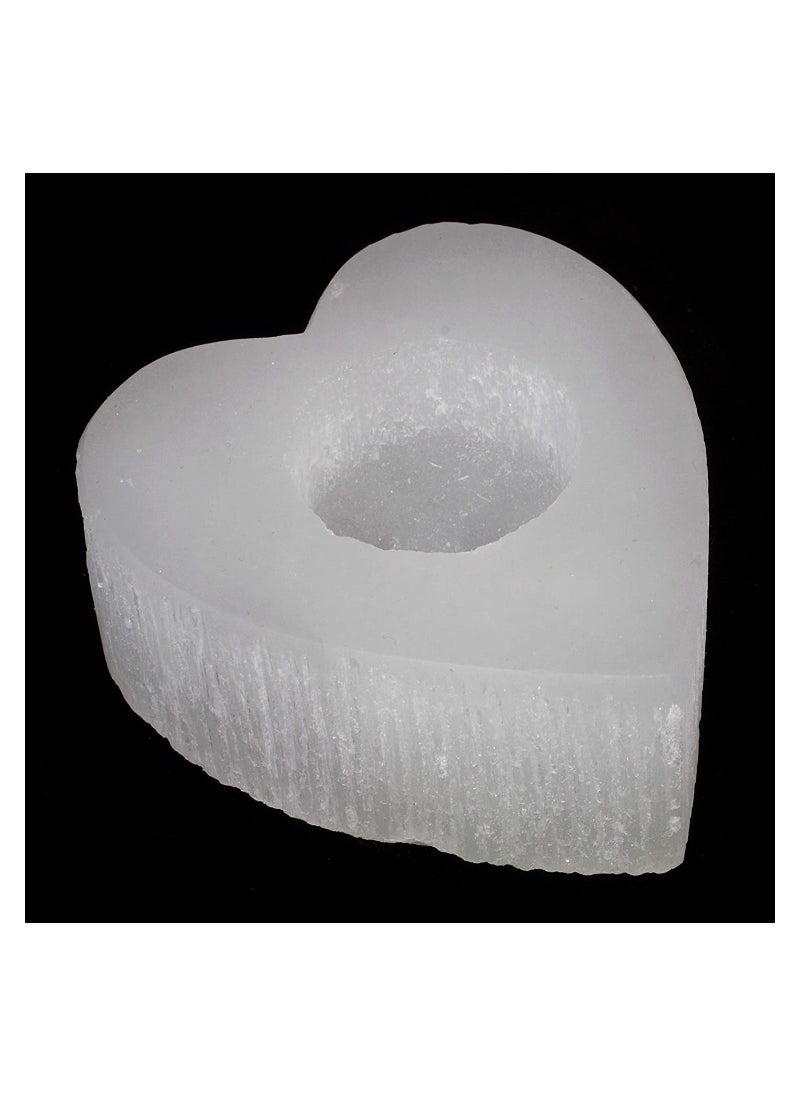 Natural Selenite Heart Shape  Tea Lite Candle Holder