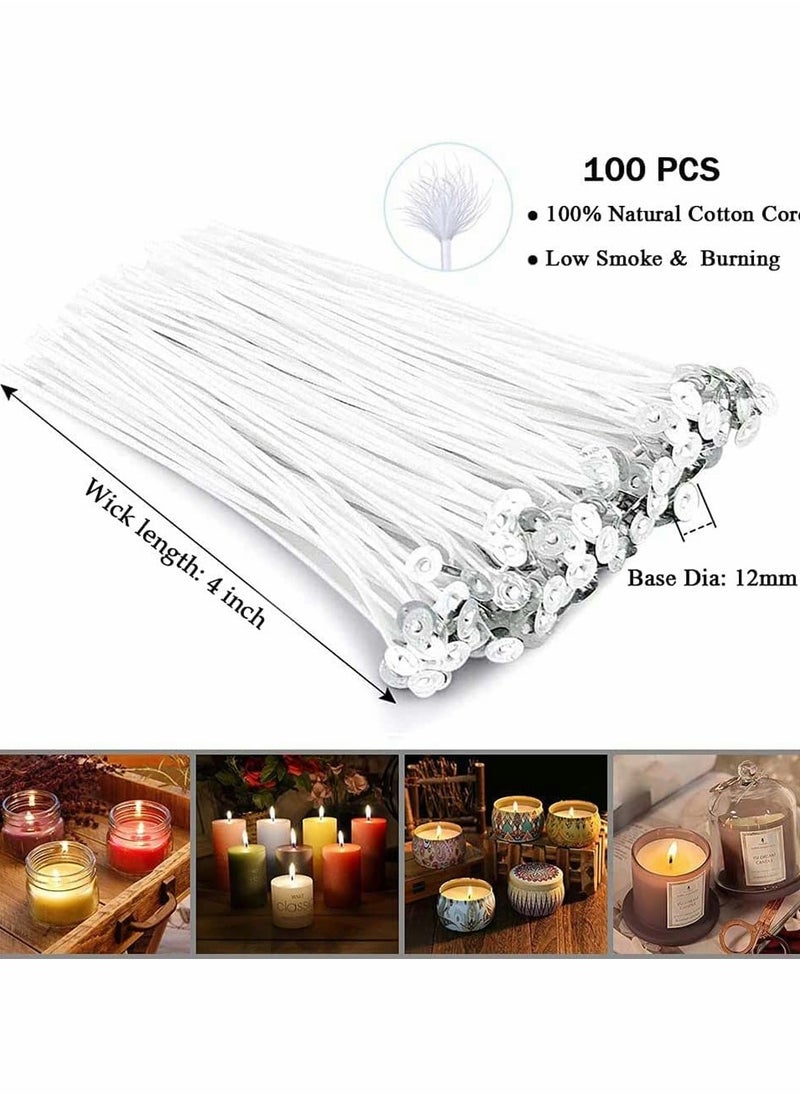 Candle Wicks 100 Pcs with 60Pcs Candle Wick Stickers and 10 Pcs Wooden Candle Wick Centering Device Candle Making Kit Cotton Pre-Waxed Candle Wicks for Soy Beeswax Candle DIY Gift (4inch)