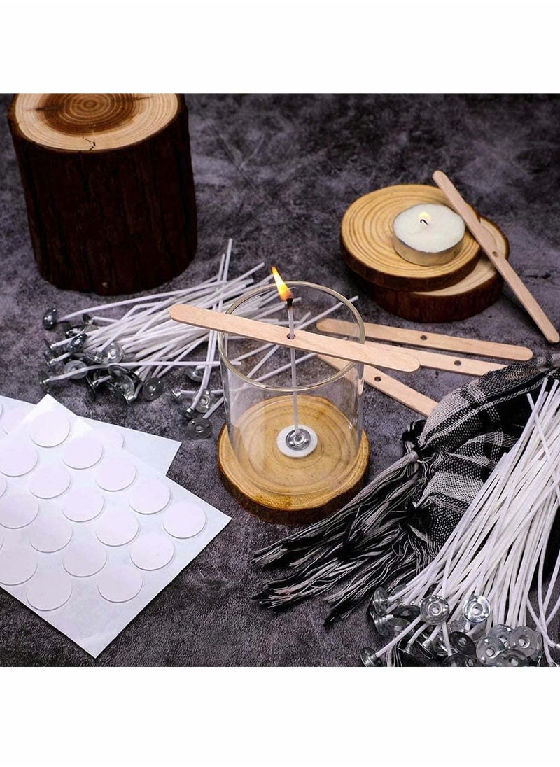 Candle Wicks 100 Pcs with 60Pcs Candle Wick Stickers and 10 Pcs Wooden Candle Wick Centering Device Candle Making Kit Cotton Pre-Waxed Candle Wicks for Soy Beeswax Candle DIY Gift (4inch)