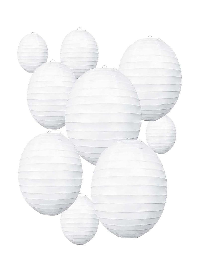 Paper Lanterns, Chinese, Japanese Paper Lanterns, 10Pcs White Decorative Hanging Round Paper Lanterns Lamp for Birthday, Wedding, , Bridal Shower, Home Decor, Party(Size of 4”, 6”, 8”, 10”)