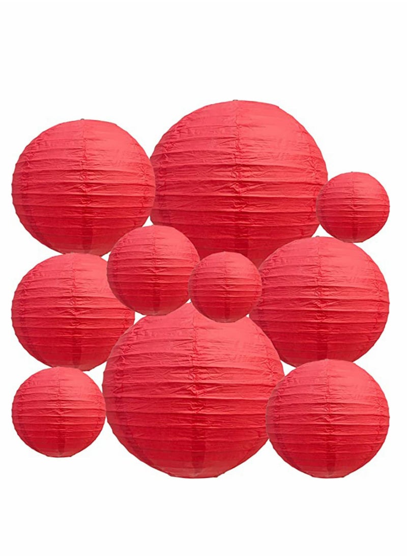 10Pcs Red Paper Lanterns Decorative, Chinese/Japanese Hanging Round Foldable Lantern, for Birthday, Wedding, , Bridal Shower, Home Decor, Party (Size of 4”, 6”, 8”, 10”)